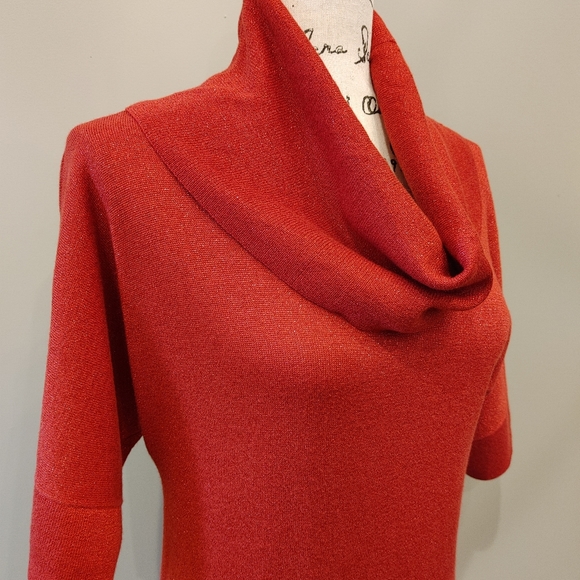 Michael Kors Womens Red Sparkle Cowl Neck Sweater sz XS - Picture 2 of 6